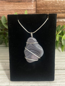 Botswana Agate Wire-Wrapped Pendant