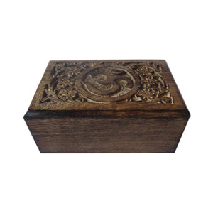 Om Carved Wooden Jewelry Box