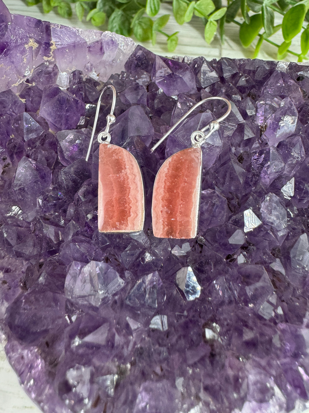 Rhodochrosite Dangle Sterling Silver Earrings