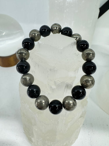 Pyrite and Black Onyx Bracelet 10mm